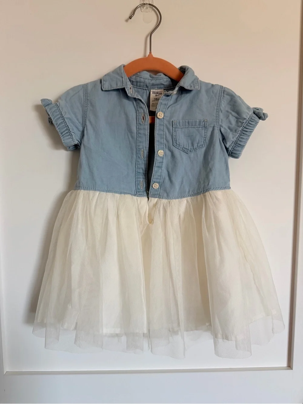 OshKosh B'gosh Light Blue Chambray Top with Cream Tulle Skirt Dress